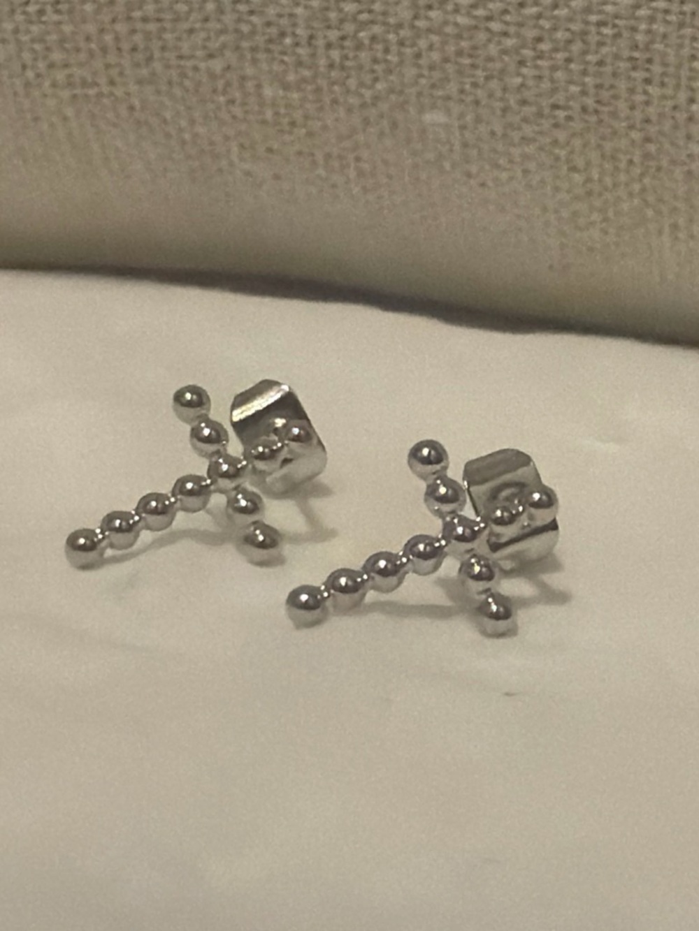 18k gold plated stainless steel Silver Beaded Cross Stud Earrings